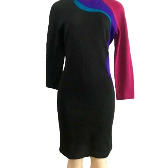 1980s Christine Jaguin Bodycon Dress size M retro 80s 90s fashion color block. - Picture 2 of 10
